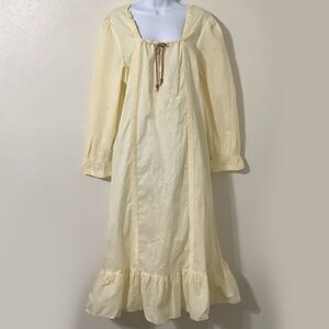 Vintage 90s Butter Yellow Peasant Prairie Cottagecore Cotton Midi Dress Large